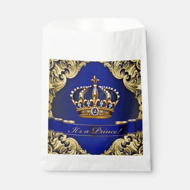 Bolsa De Papel Baby Shower Blue Gold Prince (Anverso)