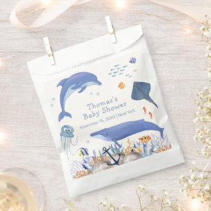 Bolsa De Papel Baby Shower Blue Rustic Ocean Dolphin Whale Boy