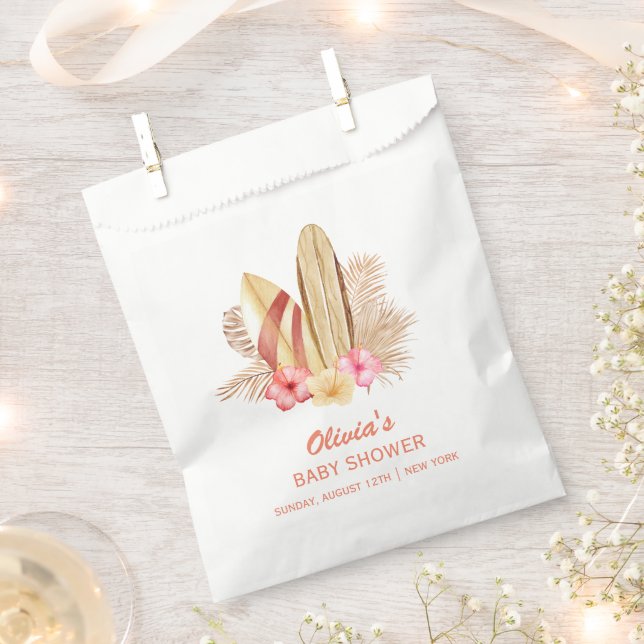 Bolsa De Papel Baby Shower Boho Tropical Flower SurfIng (Cortado)