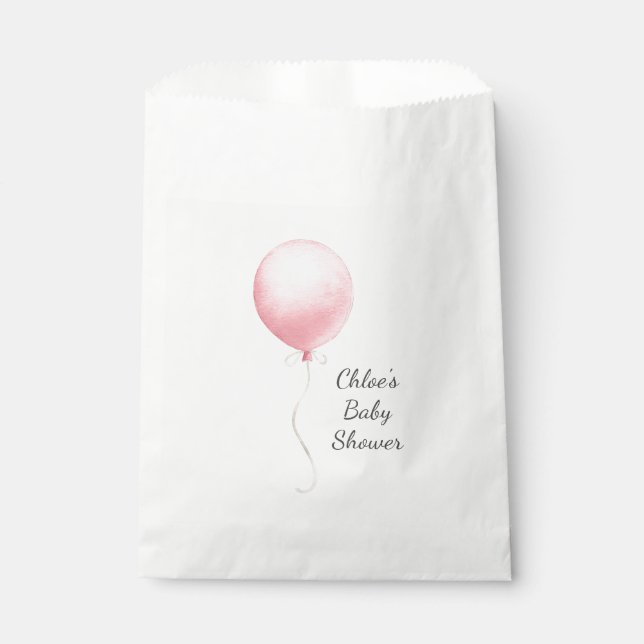 Bolsa De Papel Baby Shower Chica de globos rosados modernos (Anverso)