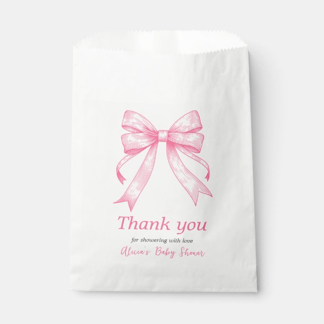 Bolsa De Papel Baby Shower Chica Retro Coquette Pink Bow (Anverso)