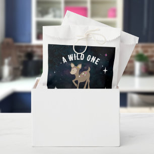 Bolsa De Papel Baby Shower Chica rosado de un ciervo cósmico salv