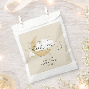 Bolsa De Papel Baby Shower con escritura beige Moon and Stars