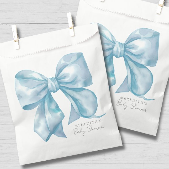 Bolsa De Papel Baby Shower con Lazo Azul (Blue Bow Baby Shower Favor Bag)