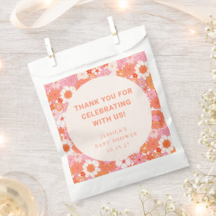 Bolsa De Papel Baby Shower Coral Rubor Floral Retro personalizado