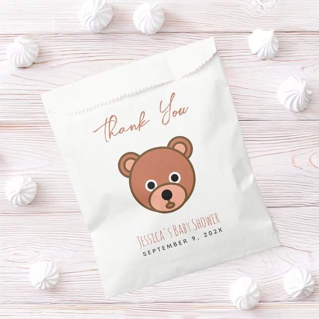 Bolsa De Papel Baby Shower Cute Bear Brown Gracias Script (Subido por el creador)