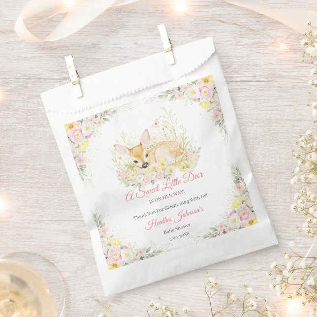 Bolsa De Papel Baby Shower Cute Pink Floral Deer (Cortado)