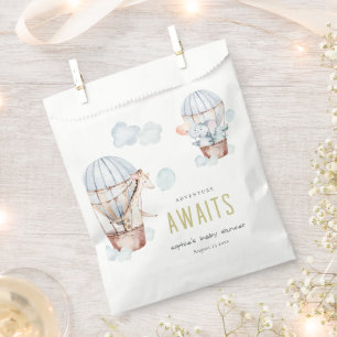 Bolsa De Papel Baby Shower de animales azulados de globo aerostát