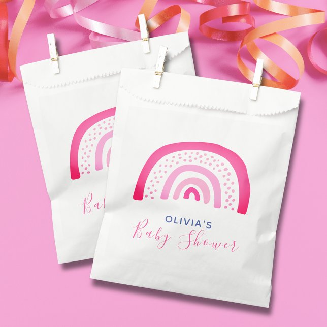 Bolsa De Papel Baby Shower de arco iris rosado moderno (Modern pink rainbow girls baby shower favor bags.  Matching items available.)