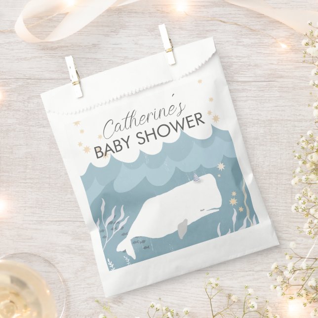 Bolsa De Papel Baby Shower de ballena blanca bonito (Cortado)