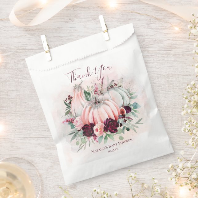 Bolsa De Papel Baby Shower de calabaza rosa (Cortado)