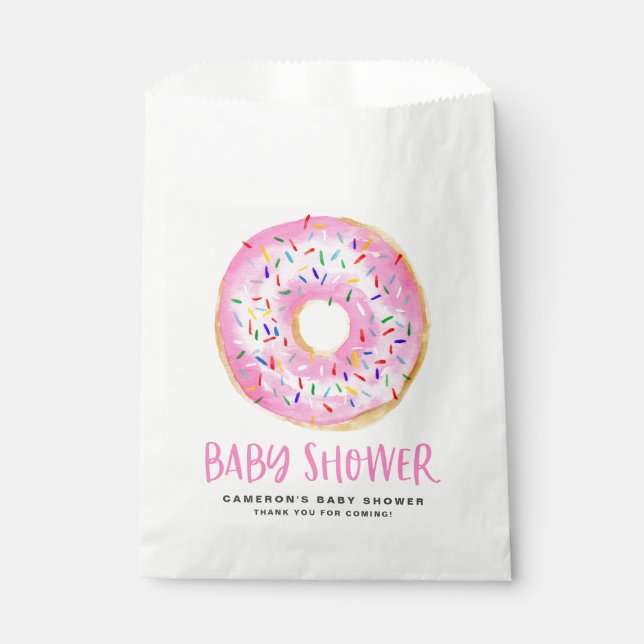 Bolsa De Papel Baby Shower de donut glaseado con salpicadura rosa (Anverso)