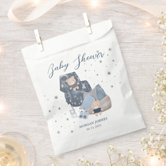 Bolsa De Papel Baby Shower de estrellas de oso lindo celestial (Cortado)