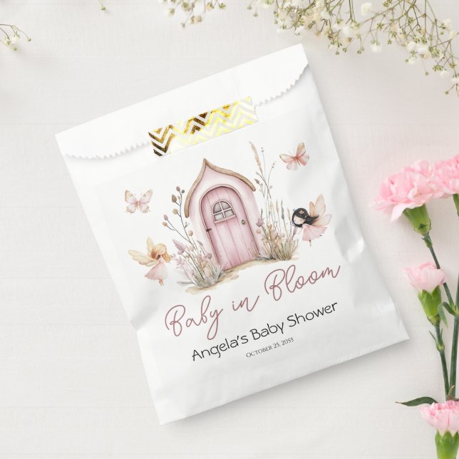 Bolsa De Papel Baby Shower de Fechas de Pink Woodland (Sellado)