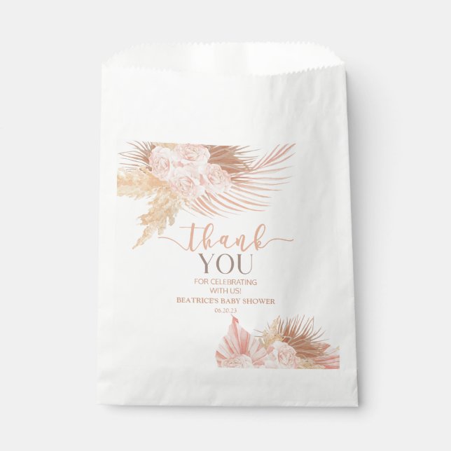 Bolsa De Papel Baby Shower de flores florales rosas blandas Boho (Anverso)