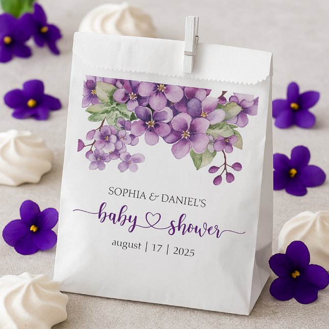 Bolsa De Papel Baby Shower de flores violetas púrpuras de verano (Summer Purple Violet Flowers Baby Shower Favor Bag)