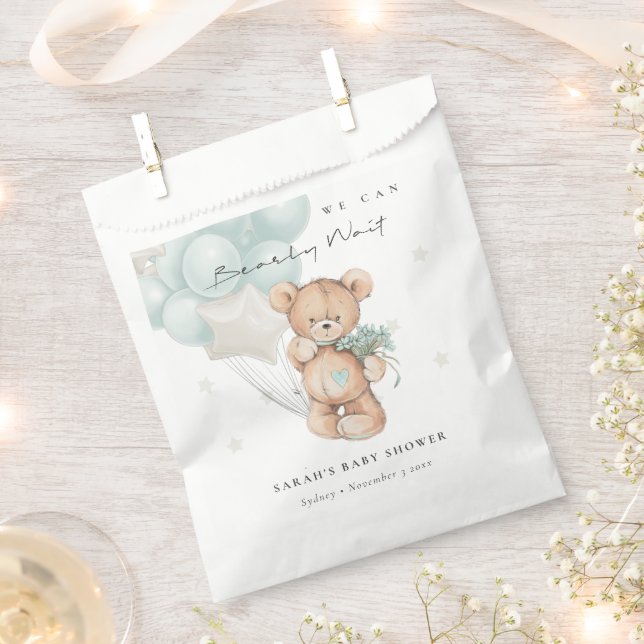Bolsa De Papel Baby Shower de globo Bear Bear de espera azul lind (Cortado)