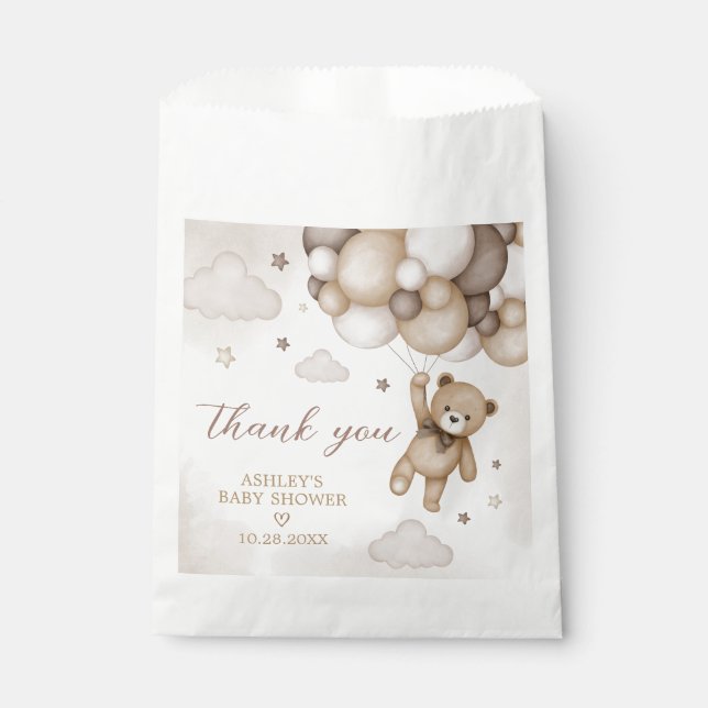 Bolsa De Papel Baby Shower de globo Bear Brown (Anverso)