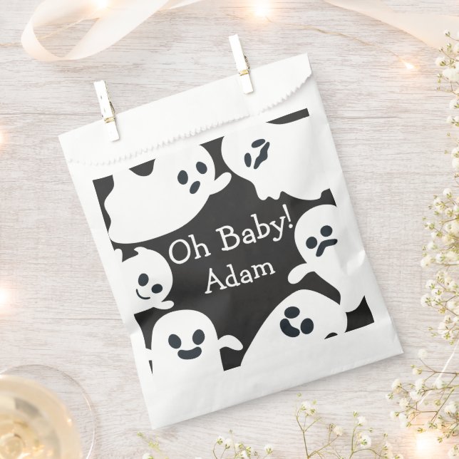 Bolsa De Papel Baby Shower de Halloween Fantasma Blanco y Negro (Cortado)