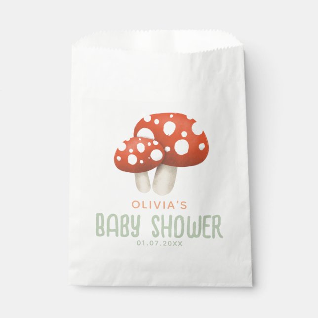 Bolsa De Papel Baby Shower de hongo rústico cute Woodland (Anverso)