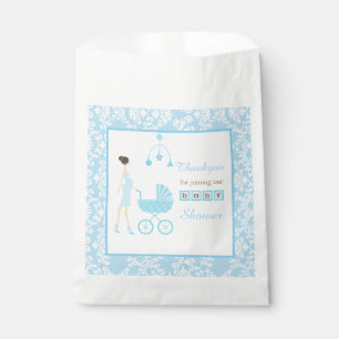 Bolsa De Papel Baby Shower de la mujer de Blue Damask Brunette