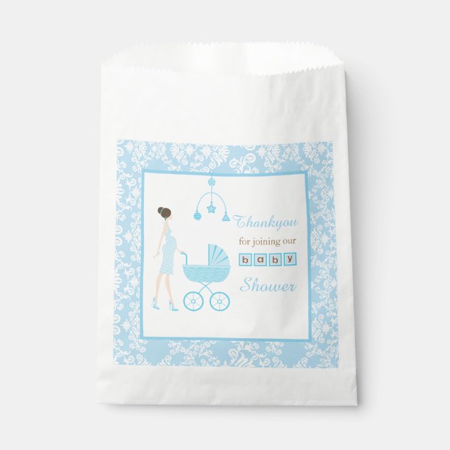 Bolsa De Papel Baby Shower de la mujer de Blue Damask Brunette (Anverso)