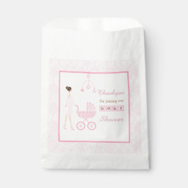 Bolsa De Papel Baby Shower de la mujer de la Brunette de Damask r