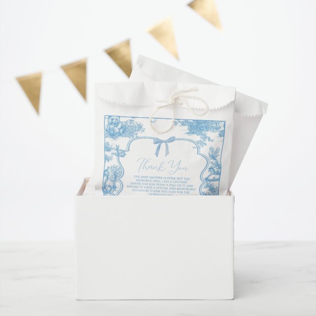 Bolsa De Papel Baby Shower de la tela blanca azul de Jouy Bear (Fiesta)