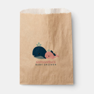 Bolsa De Papel Baby Shower de Mamá rosa y Ballenas Bebés