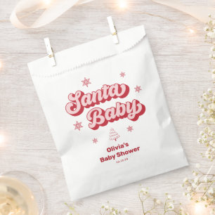 Bolsa De Papel Baby Shower de Navidades de bebé rosados de Santa