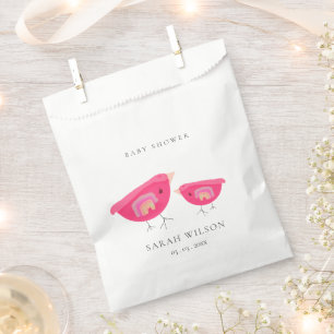 Bolsa De Papel Baby Shower de pájaros rosados con arco iris de ma