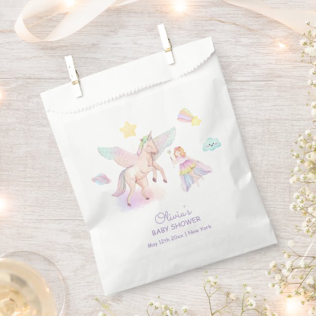 Bolsa De Papel Baby Shower de Pastel Princess Unicorn (Cortado)