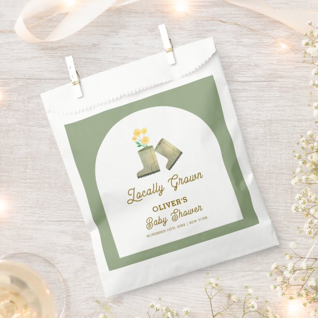 Bolsa De Papel Baby Shower de Sage Green Boots florales de cosech (Cortado)