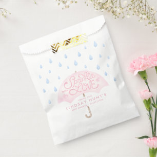 Bolsa De Papel Baby Shower de salpicadura de paraguas rosa