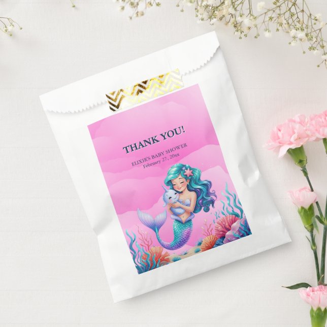 Bolsa De Papel Baby Shower de sirena rosa y soñada bajo el mar (Sellado)