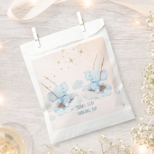 Bolsa De Papel Baby Shower de Swating Twin Elephants (Cortado)