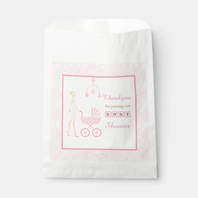 Bolsa De Papel Baby Shower de una mujer rubia de Damask rosa (Anverso)