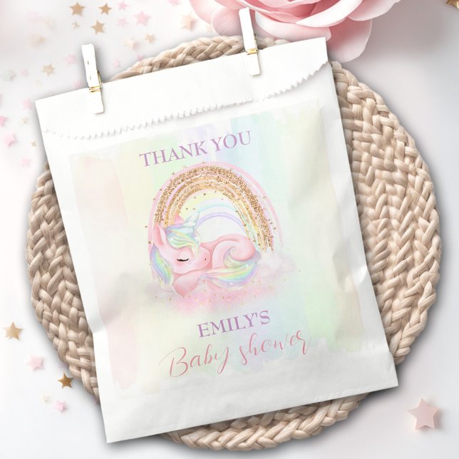 Bolsa De Papel Baby Shower de Unicorn Pastel Gold Rainbow (Unicorn Pastel Gold Rainbow Baby Shower Favor Bag)