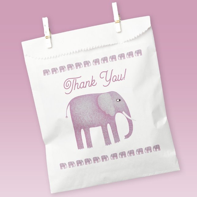Bolsa De Papel Baby Shower Elephant Rosa Gracias (Pink watercolor elephant favor bag)