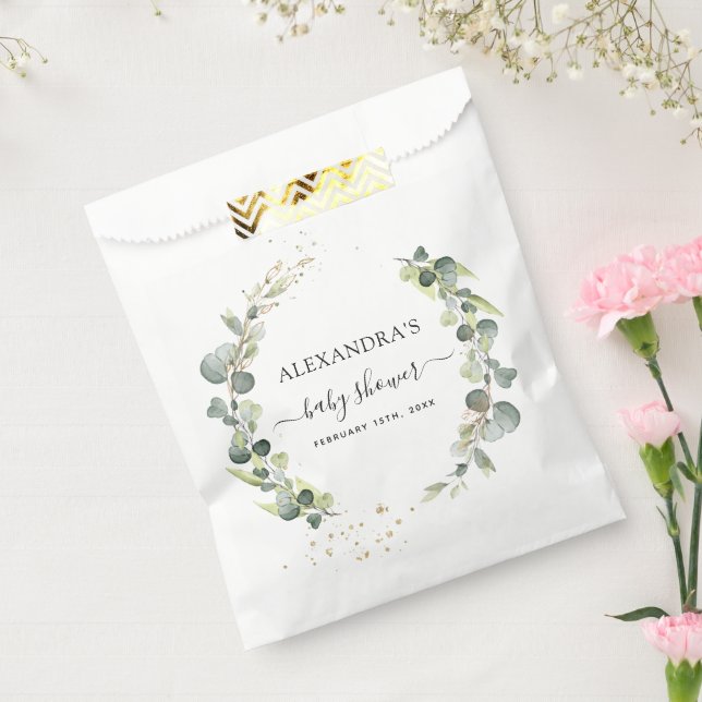 Bolsa De Papel Baby Shower Eucalyptus Greenery Boho Rustic (Sellado)