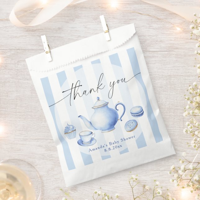 Bolsa De Papel Baby Shower Fiesta del té azul Gracias (Cortado)