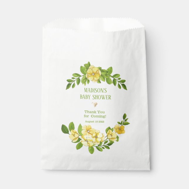 Bolsa De Papel Baby Shower floral amarillo personalizado (Anverso)