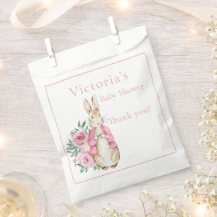 Bolsa De Papel Baby Shower floral de conejo conejo rosa
