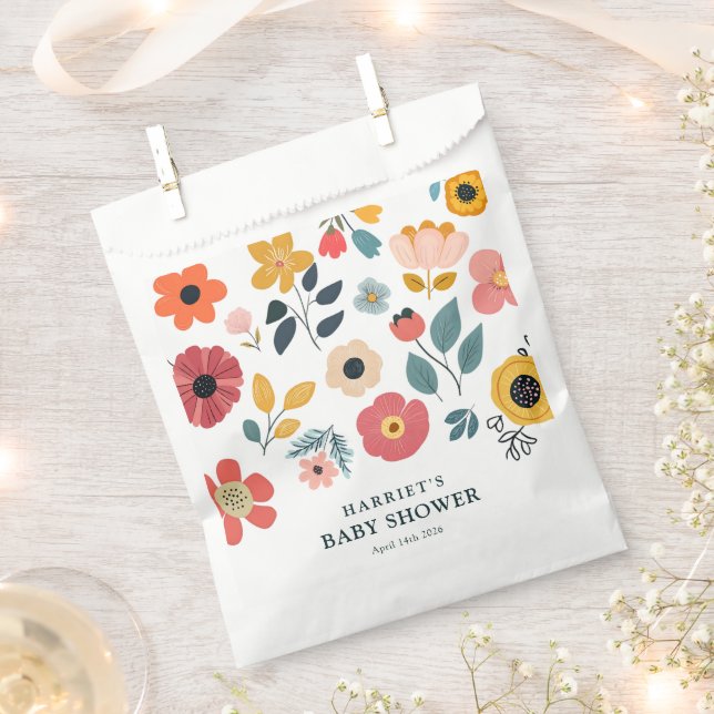 Bolsa De Papel Baby Shower Floral Moderno (Cortado)