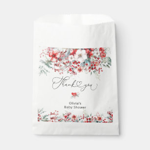 Bolsa De Papel Baby Shower Foliage Red Floral Winter Gracias