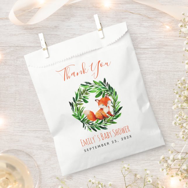 Bolsa De Papel Baby Shower Fox Woodland Greeneration Gracias Scri (Cortado)