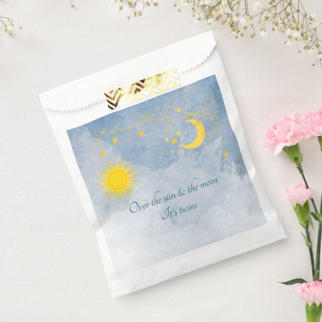 Bolsa De Papel Baby Shower gemelo: sobre el sol y la luna (Sellado)