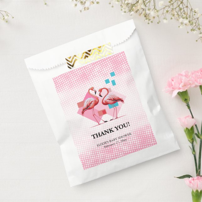 Bolsa De Papel Baby Shower Geométrico Moderno Flamingo (Sellado)