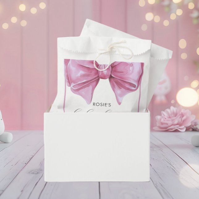 Bolsa De Papel Baby Shower Girly Pink Watercolor Bow (Girly Pink Watercolor Bow Baby Shower Favor Bag)