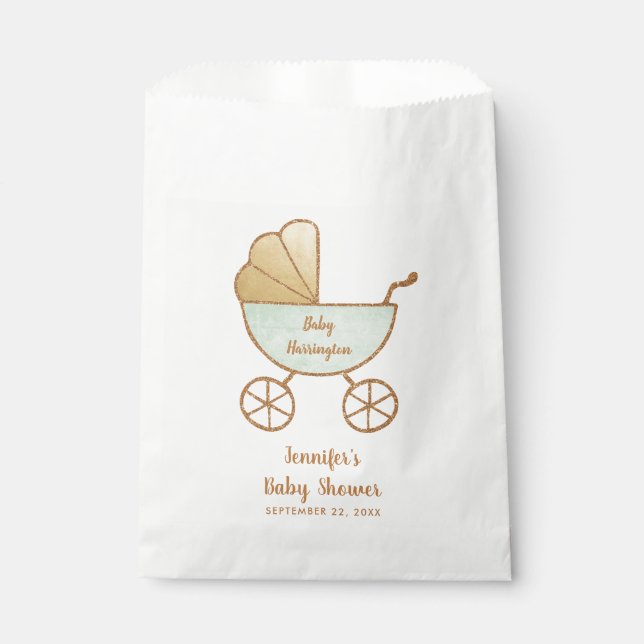Bolsa De Papel Baby Shower Mint Retro Carriage (Anverso)